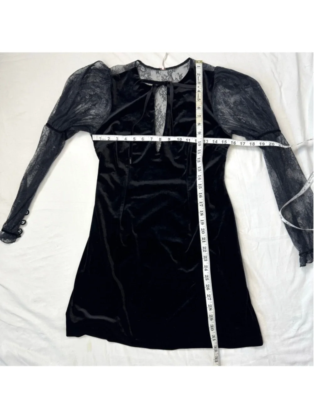Free People Midnight Hour Lace Velvet Black Mini Dress Size Small Romantic Goth